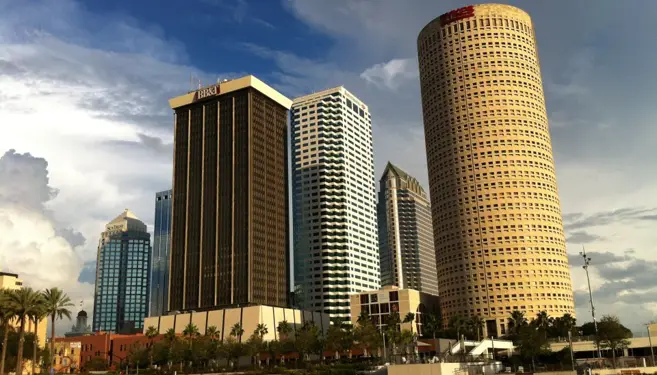 On-site computer repair in Tampa, FL with a local downtown Tampa backdrop